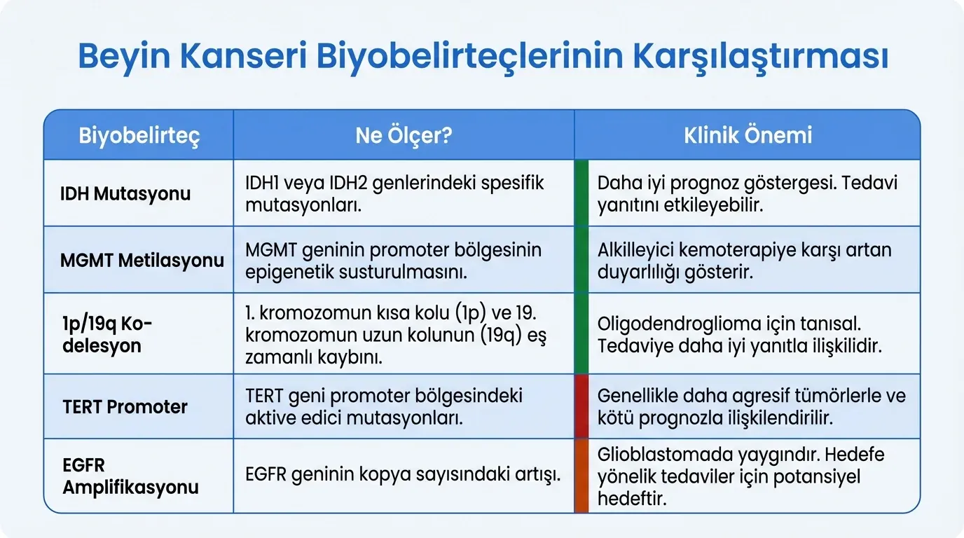 Beyin tümörü biyobelirteç karşılaştırması
